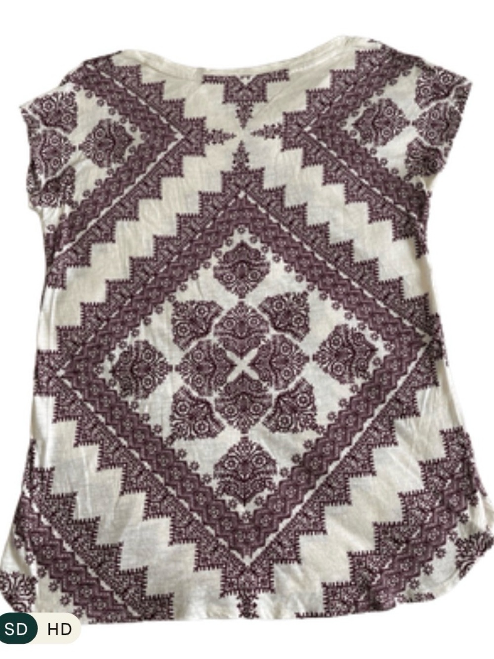 Lucky Brand Boho Medallion Print Tee | Size Small | Cream & Burgundy - Picture 2 of 3